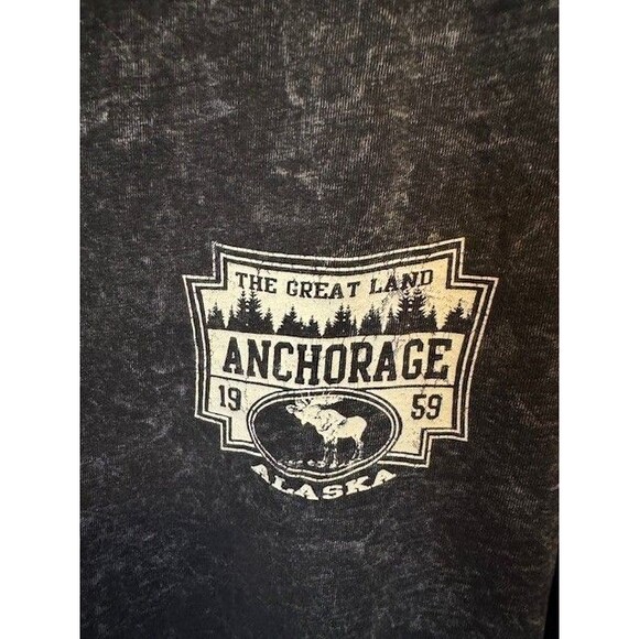 Great Land Anchorage Alaska Long Sleeve T Shirt US Vintage Black Bleach Dye XL - Picture 4 of 9